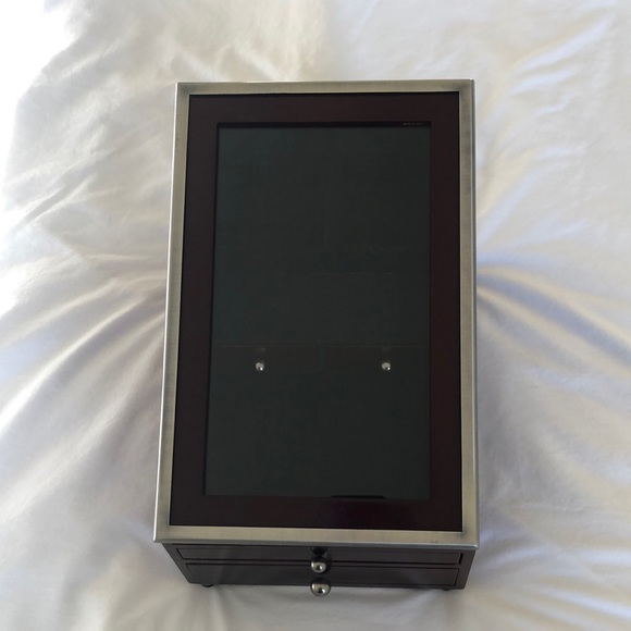 Jewelry box deep red like cherry wood w/black velvet lined interior.Four drawers - Picture 3 of 16